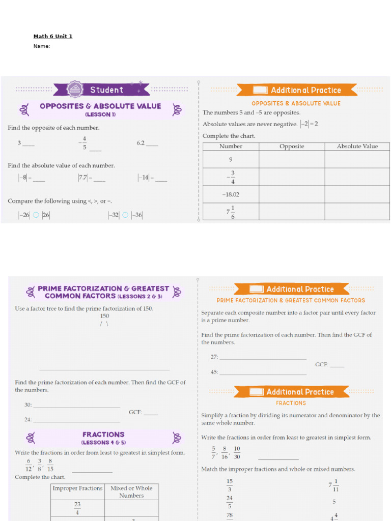 MAth 6 Unit 1 Review | PDF