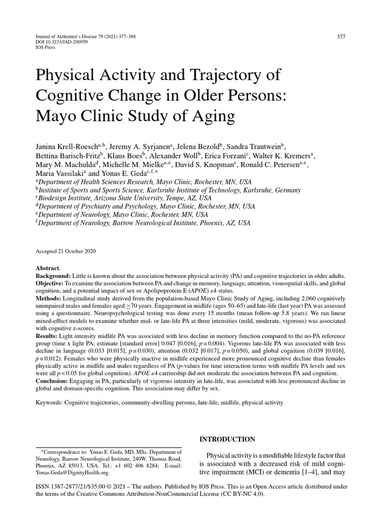 Physical Activity and Trajectory of Cognitive Chan | PDF | Cognition ...