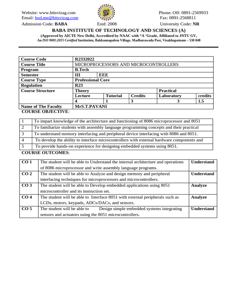 MPMC Mid2 QB Pavani EEE | PDF | Microcontroller | Embedded System