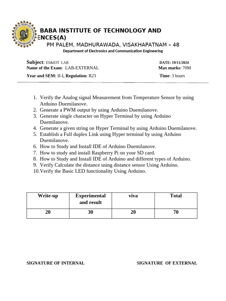 IOT and ES Mech Lab Question Paper | PDF