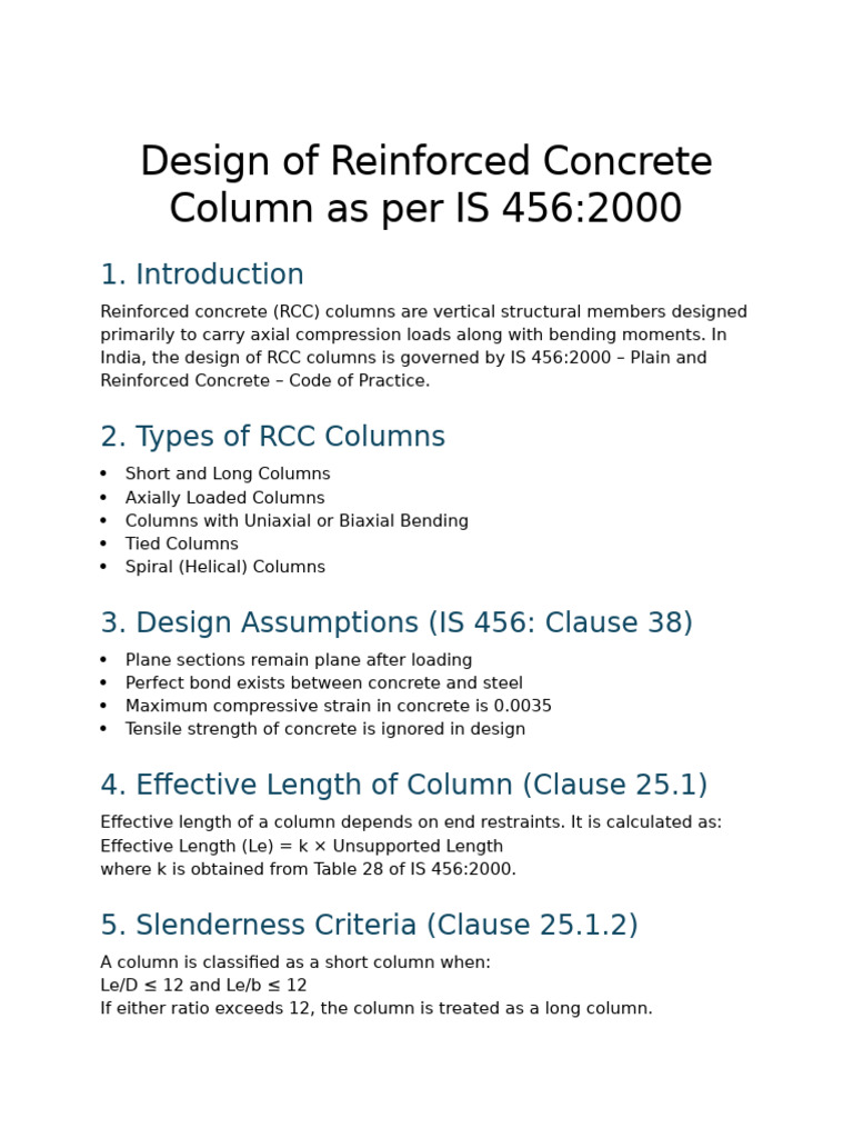 Design of RCC Column As Per Is 456 2000 | PDF | Strength Of Materials ...