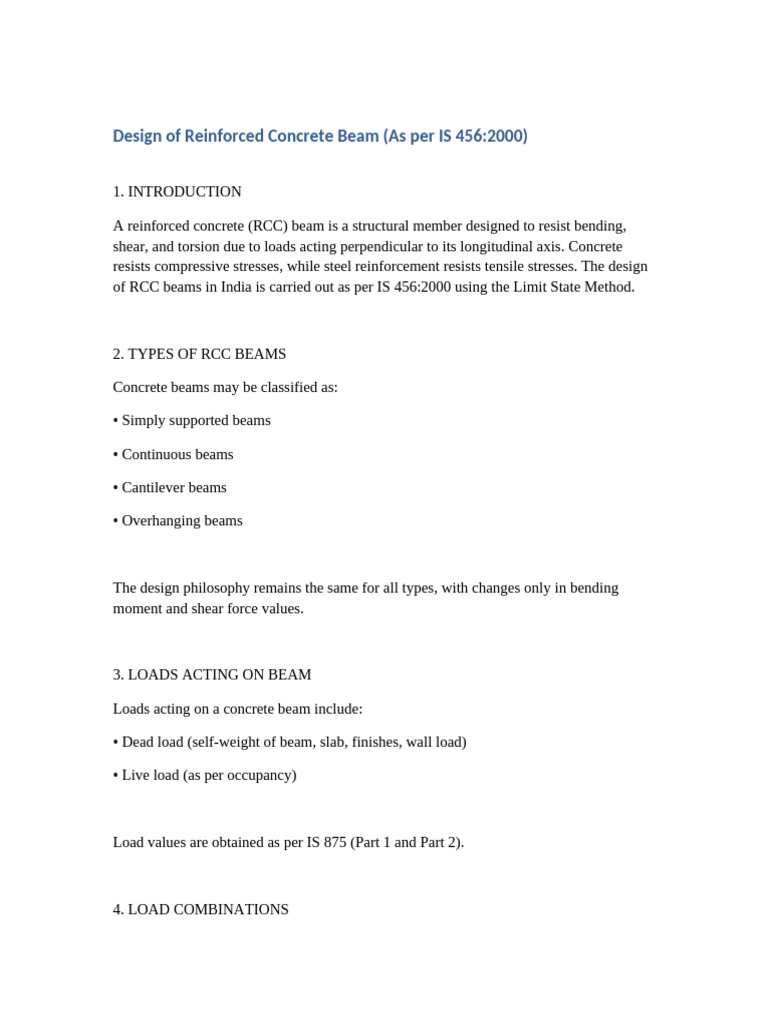 Design of Concrete Beam IS456 | PDF | Beam (Structure) | Bending