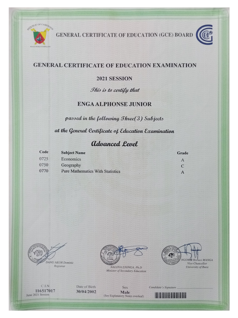 Advanced Level Certificate | PDF