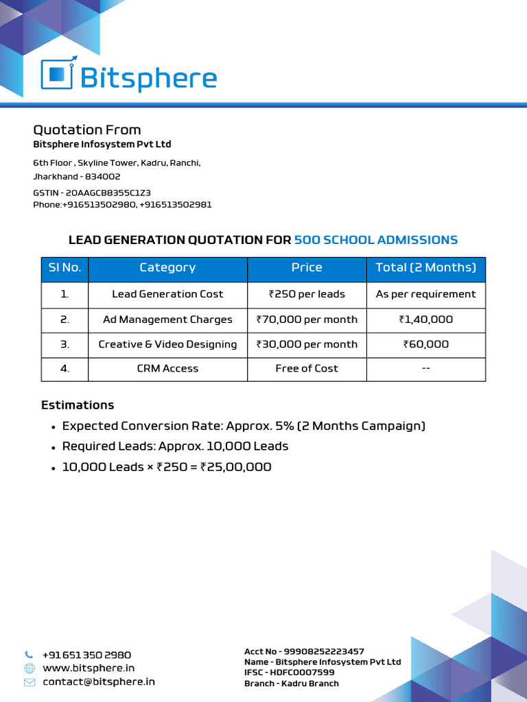 Quotation For 500 School Lead Gen | PDF