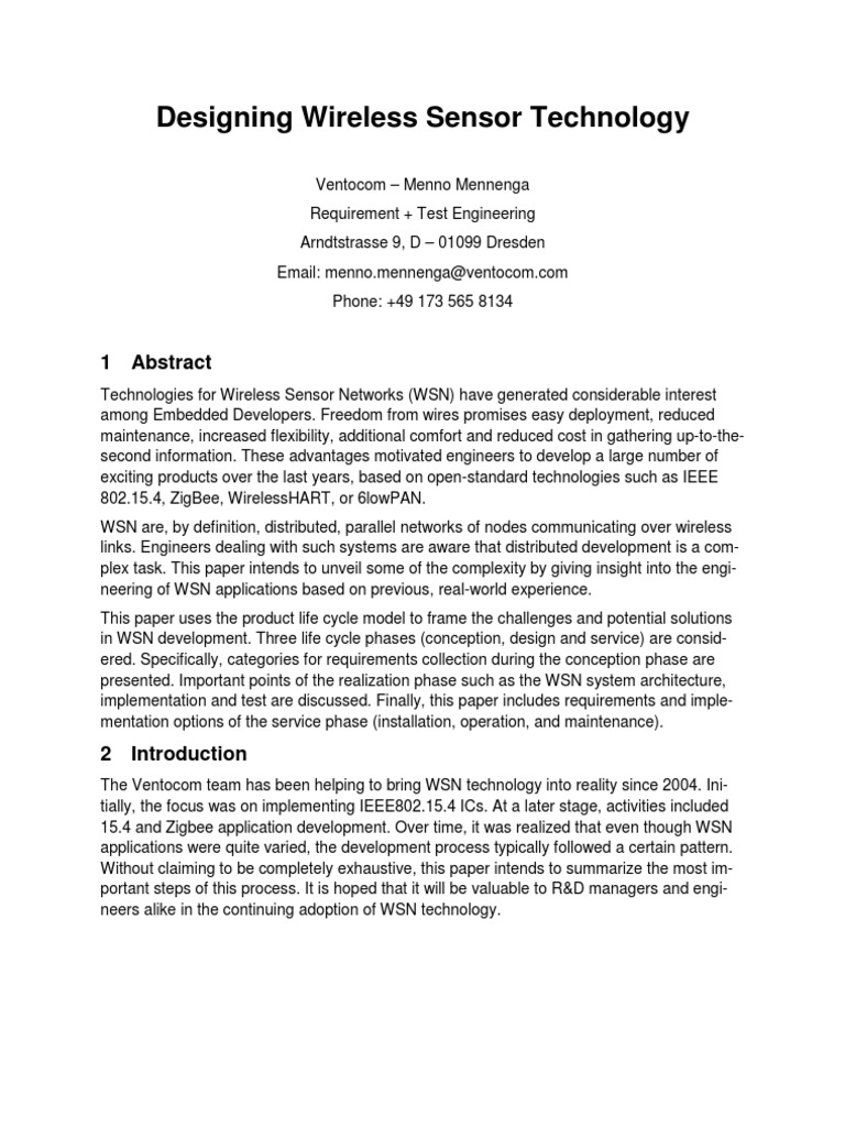 Designing Wireless Sensor Technology: 1 Abstract | PDF | Business ...