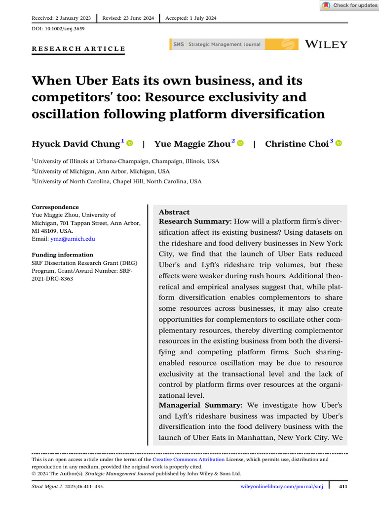 Strategic Management Journal - 2024 - Chung - When Uber Eats Its Own ...