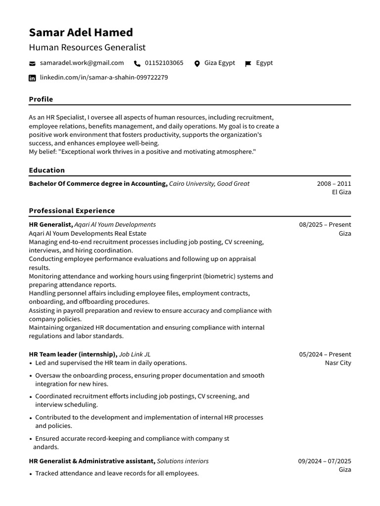 Samar Adel Hamed FlowCV Resume 20251219 | PDF | Human Resources ...