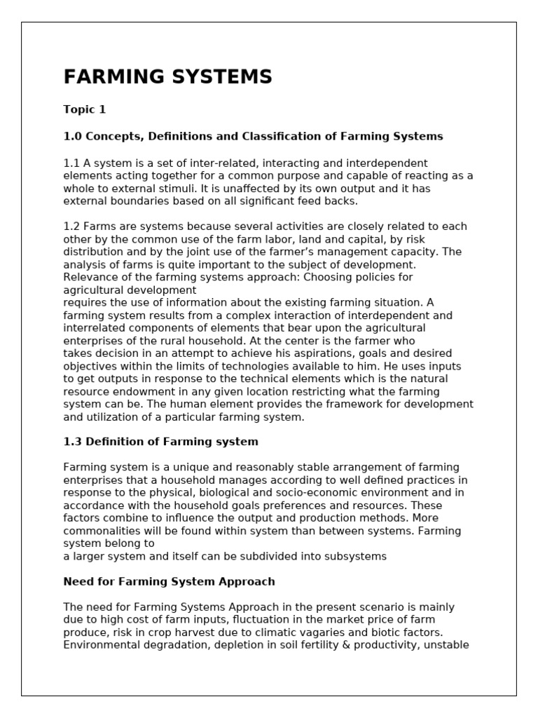 Farming Systems LECTURE NOTES | PDF