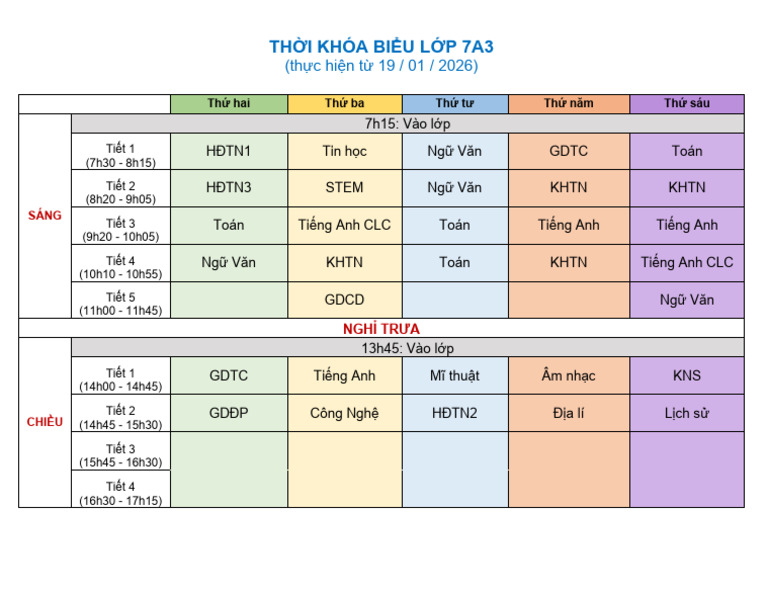 Sơ Đ L P 7a3 + TKB | PDF