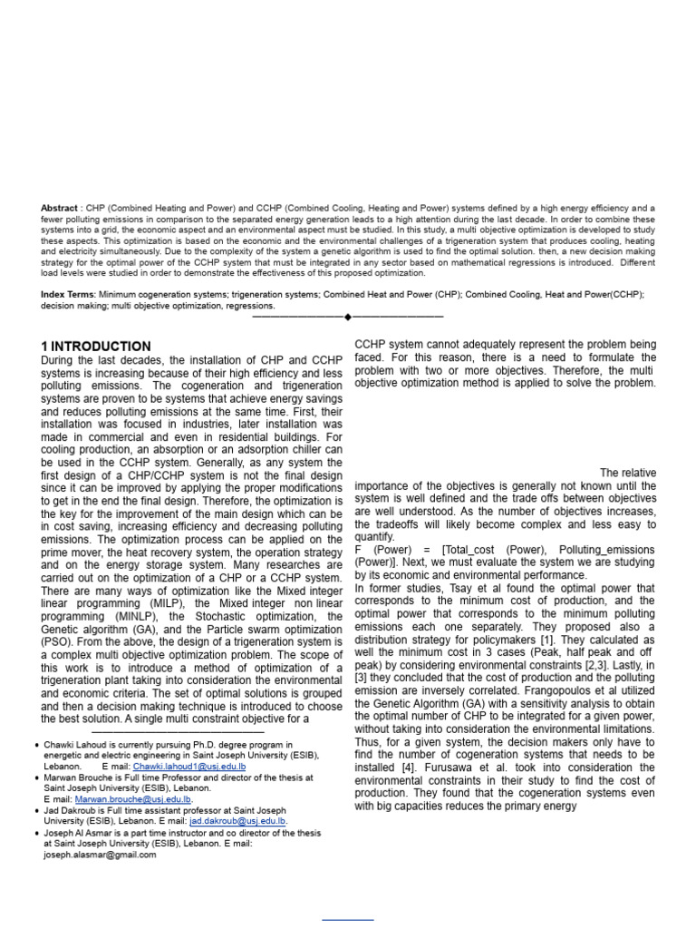 Multi Objective Optimization for Cchp Systems Based on Regressions ...