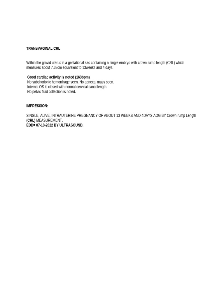 CRL Transvaginal | PDF