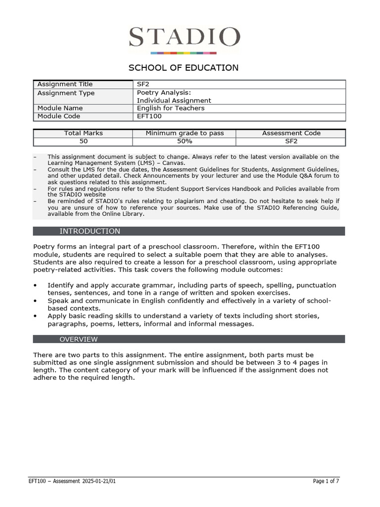 STADIO Assignment Template - EFT100 - SF2 2025 | PDF | Artificial ...