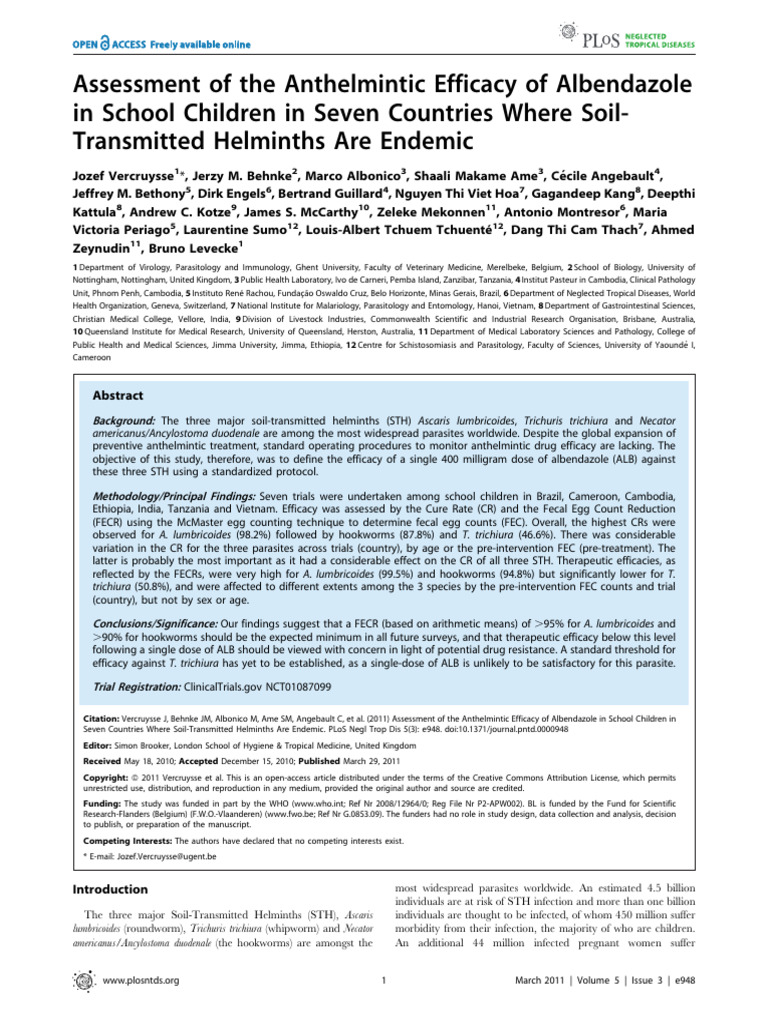 Assessment of The Anthelmintic Efficacy of Albendazole in School ...