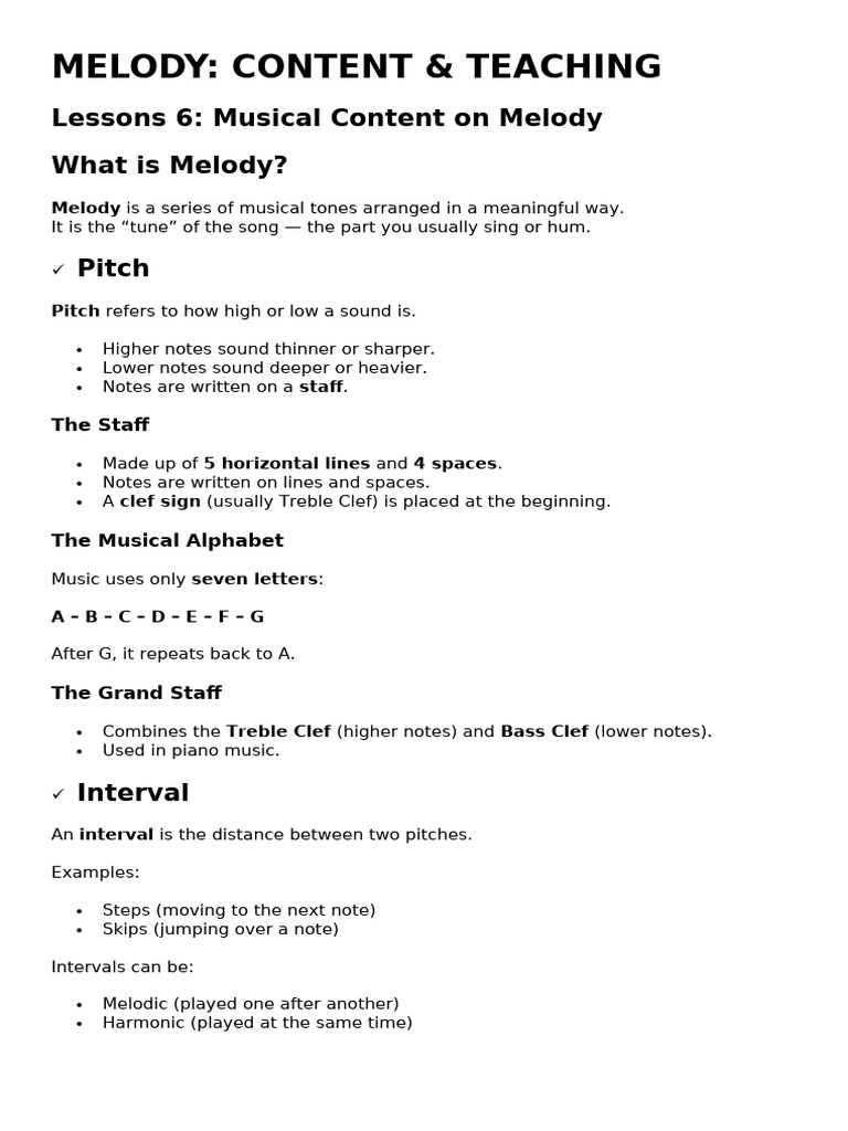 Melody Handout | PDF | Interval (Music) | Pitch (Music)