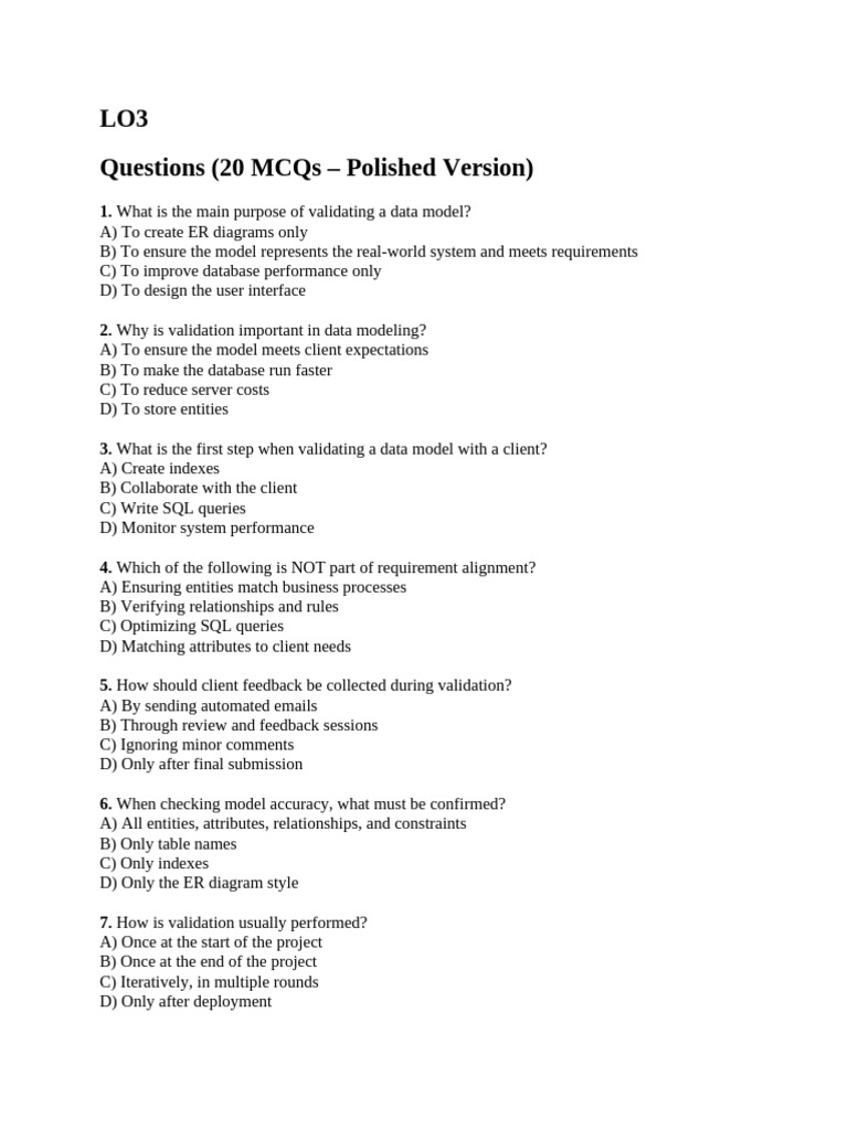 LO3 Question and Answer New | PDF | Database Index | Data Model