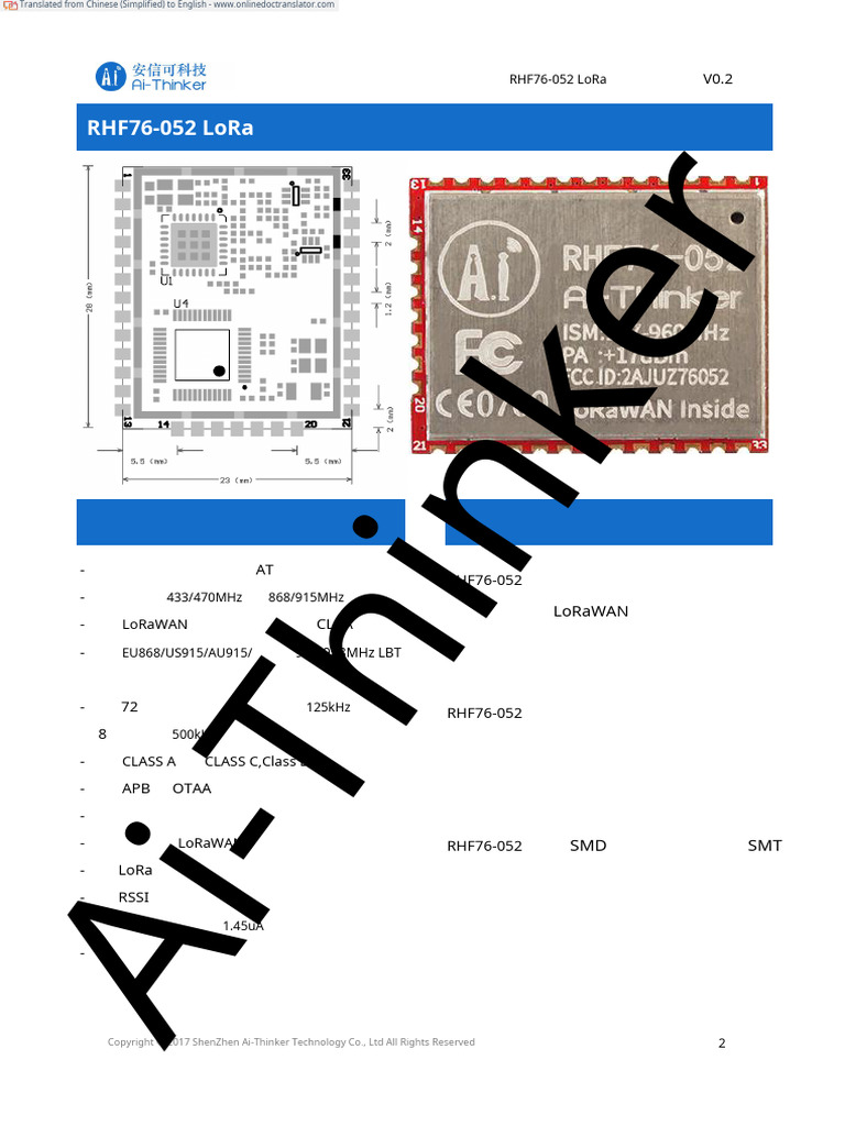 LoRa Rhf76-052datasheet v0.2 CN - ZH-CN - en | PDF | Computing ...