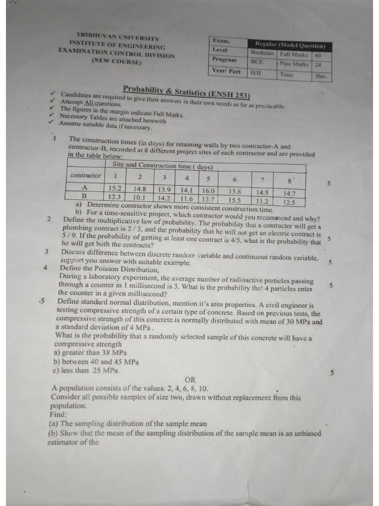 Prob & Stats New Syllabus Model | PDF