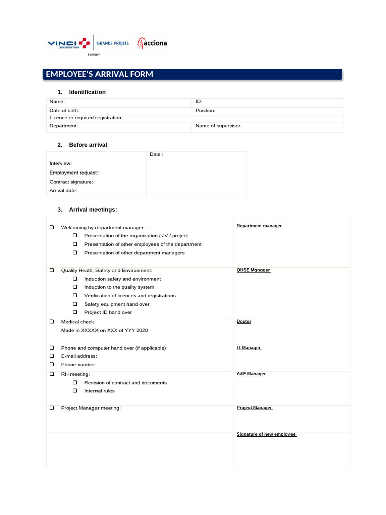 Employee's Arrival Form | PDF