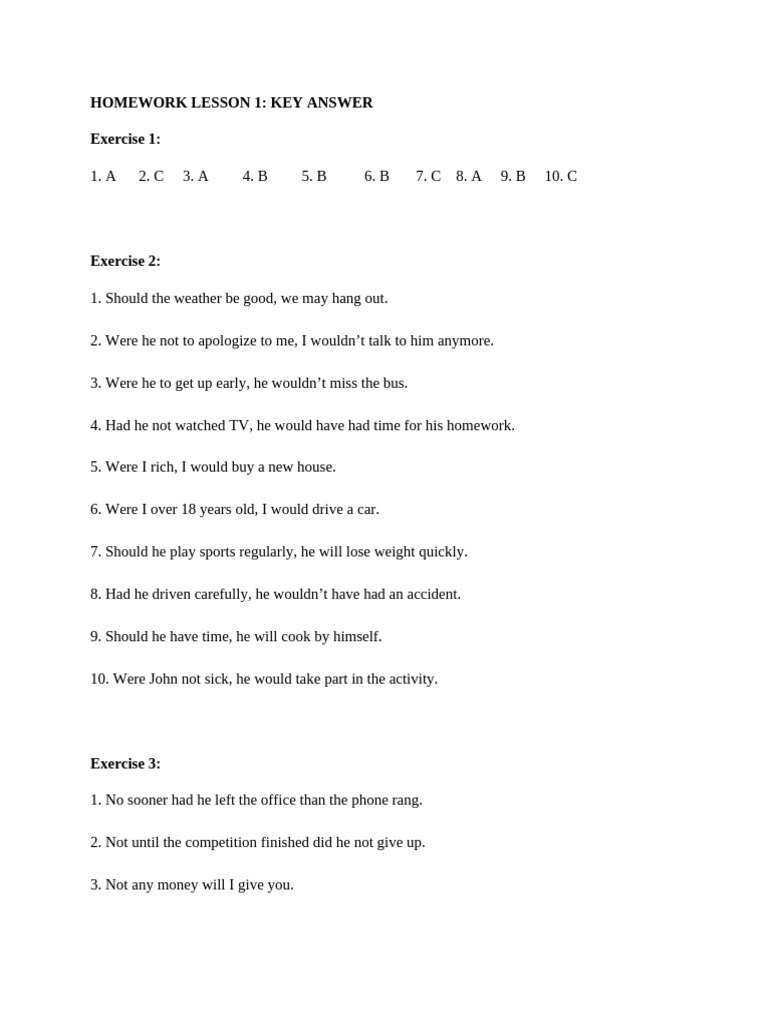 Lesson 1 - Homework Key Answers | PDF