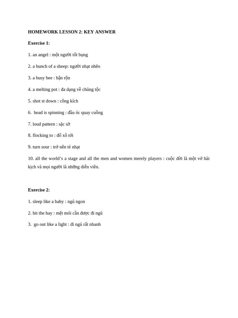 Lesson 2 - Homework Key Answers | PDF