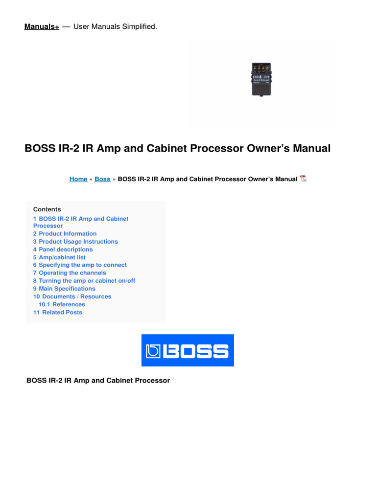 BOSS IR-2 Manual | PDF | Amplifier | Power Supply