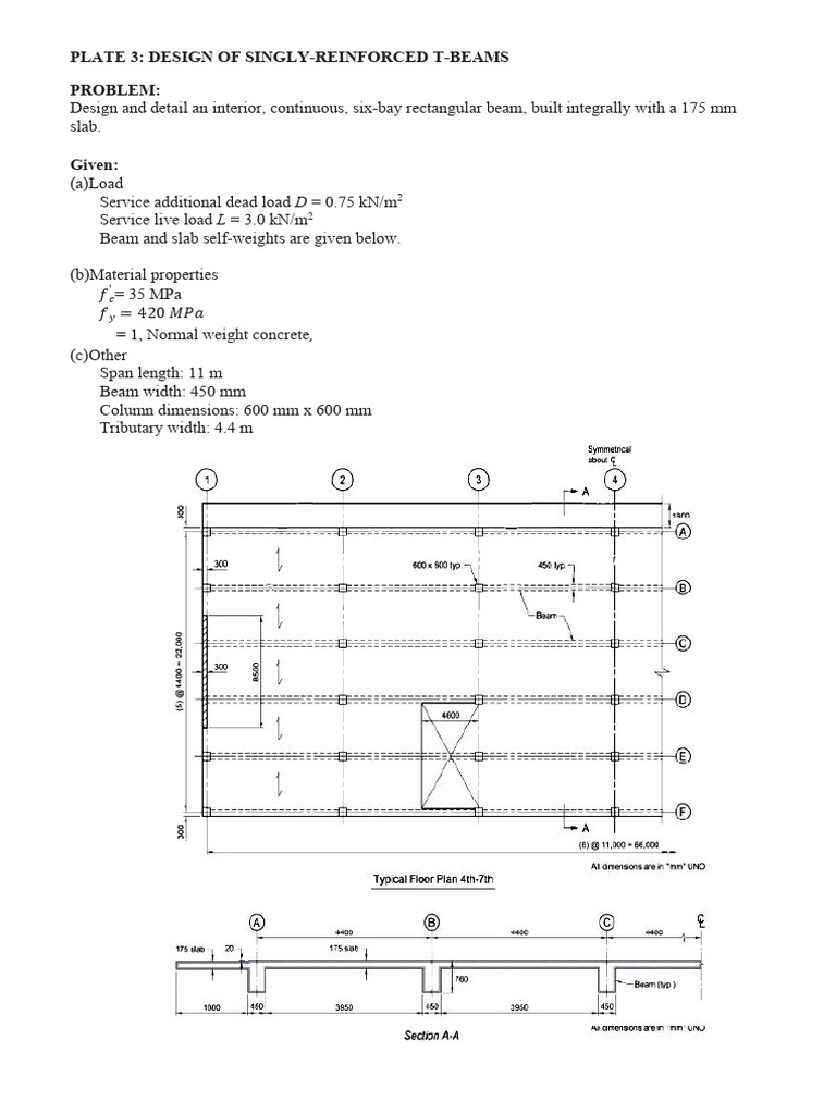 Plate 3-Design of Singly-Reinforced T-Beams | PDF