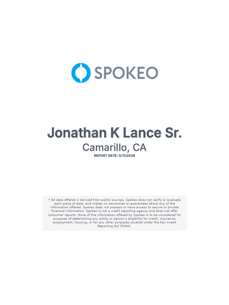 Spokeo Jonathan Lance 20260311 8051 | PDF | Myspace | Linked In