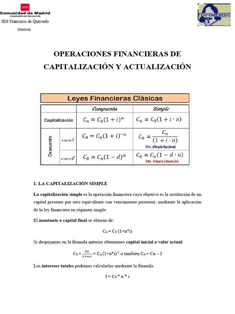 Tema Operaciones Financieras de Capitalización y Actualización | PDF ...