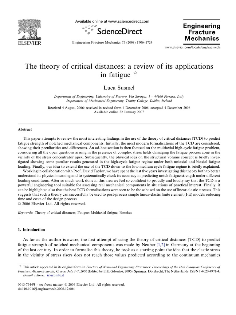 The Theory of Critical Distances: A Review of Its Applications in ...