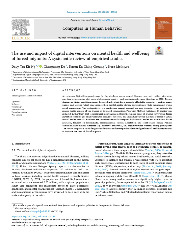 The Use and Impact of Digital Interventions On Mental Health and ...