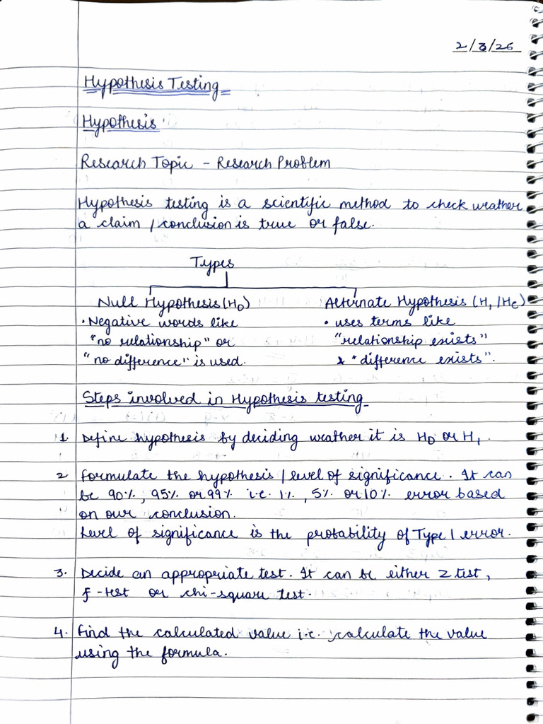 Hypothesis Testing Notes | PDF
