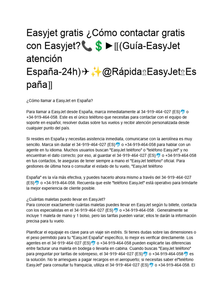 Easyjet Gratis ¿Cómo Contactar Gratis Con Easyjet | PDF | España ...