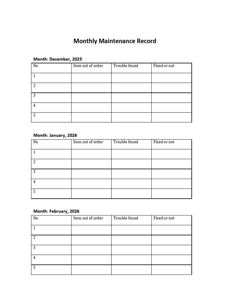 Monthly Maintenance Record | PDF