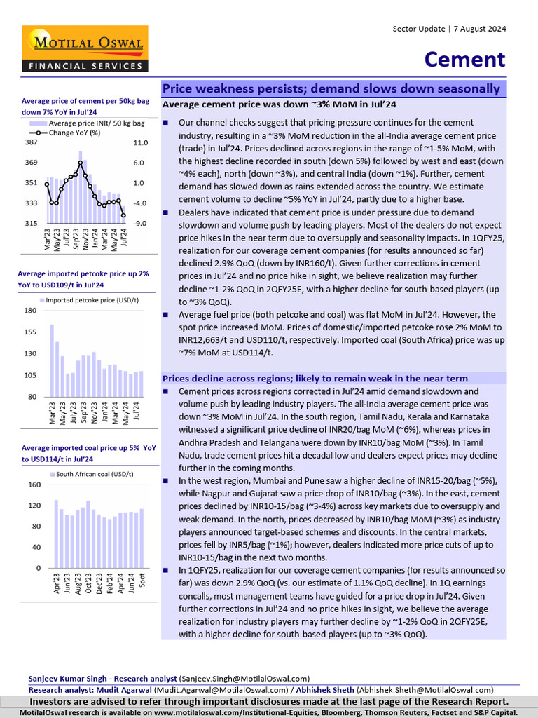 Cement Pricing-August 2024 | PDF | Economies