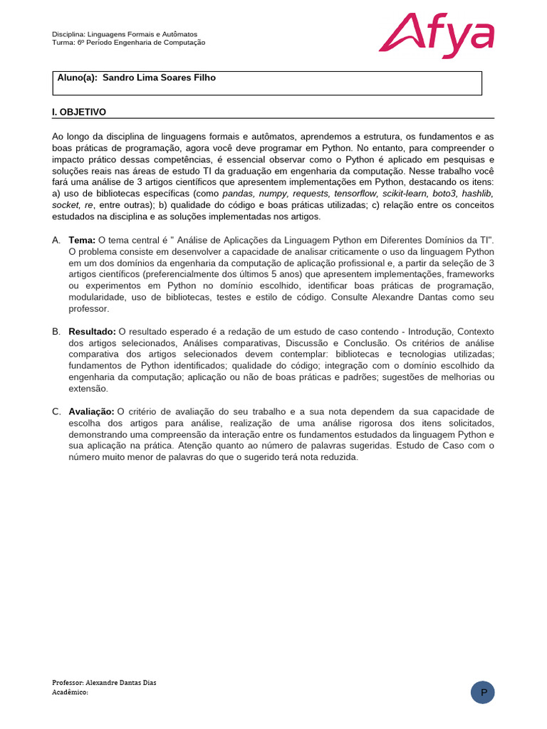 Template Trabalho Final Linguagens Formais e Automatos | PDF | Python ...