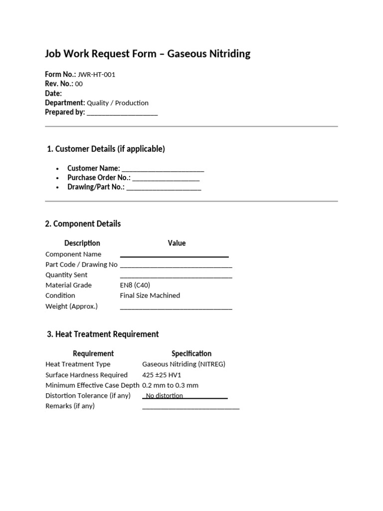 Job Work Request Form | PDF