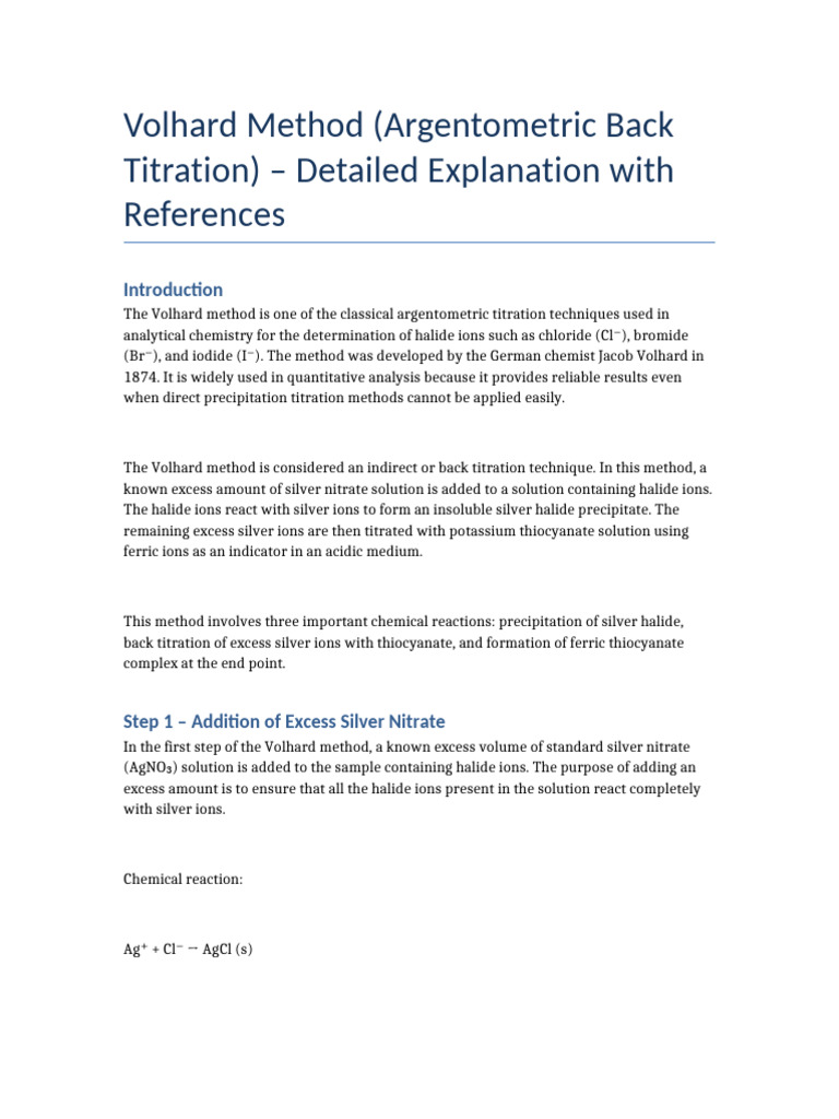 Volhard Method Human Written With References | PDF | Precipitation ...