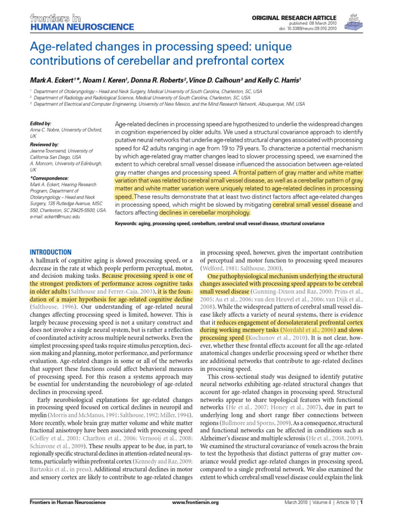 Age and Processing Speed | PDF | Mental Chronometry | Morphometrics