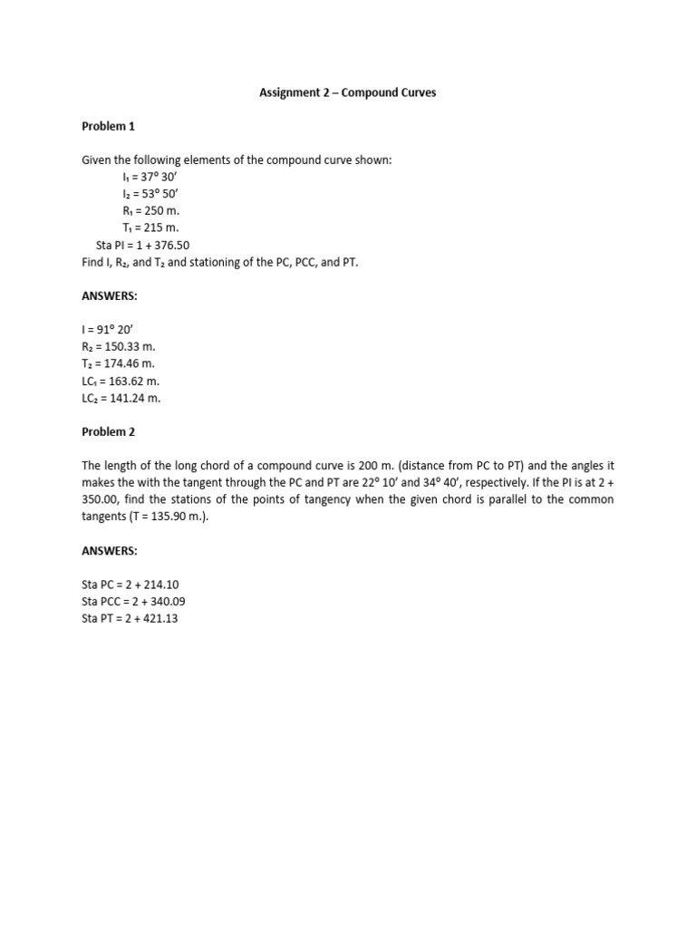 Assignment 2 - Compound Curves | PDF