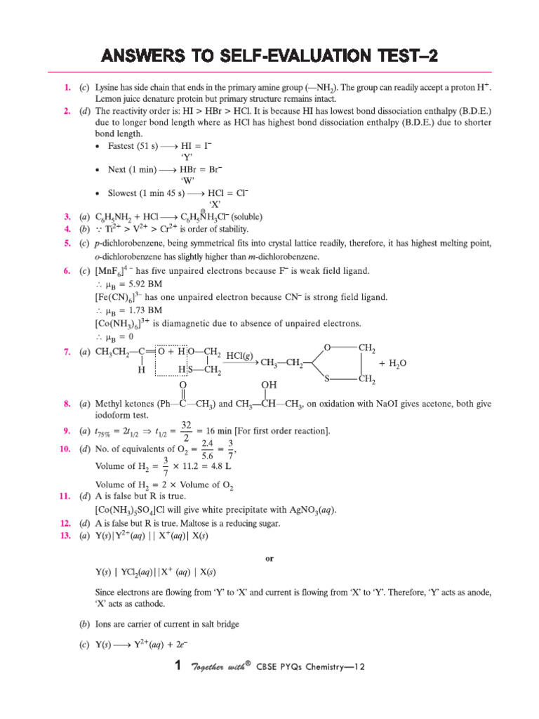 Cbse Cl12 Pyqs Chemistry Answers to Set 2 Edition 10 | PDF