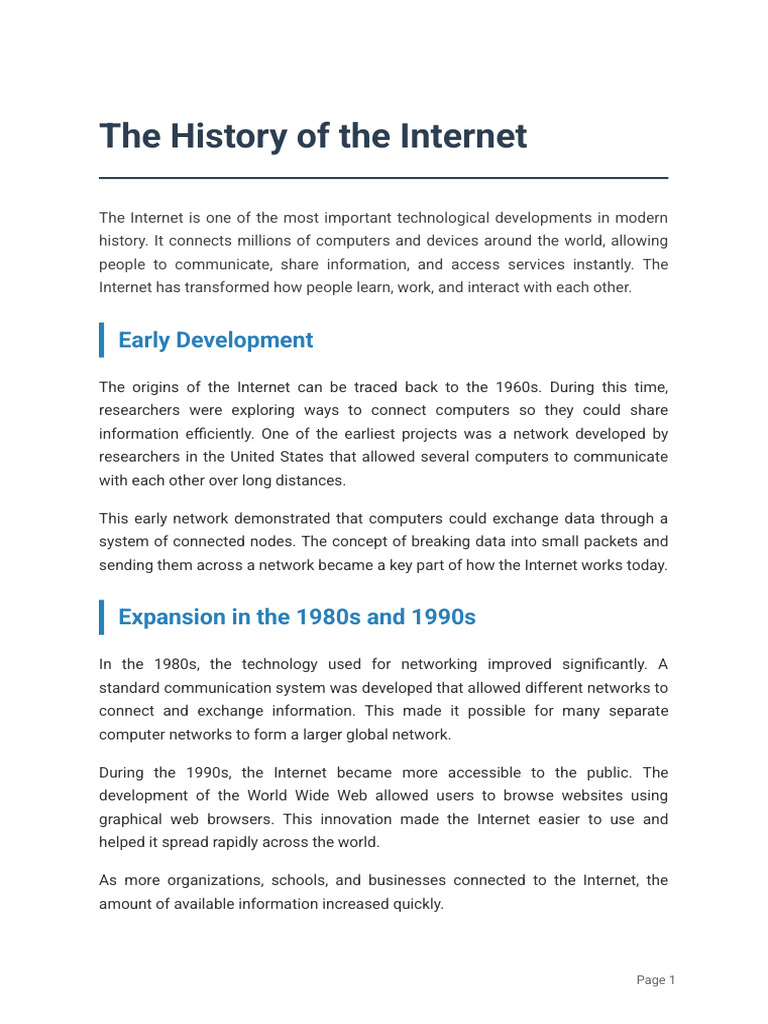 History of The Internet | PDF | Internet | Computer Network