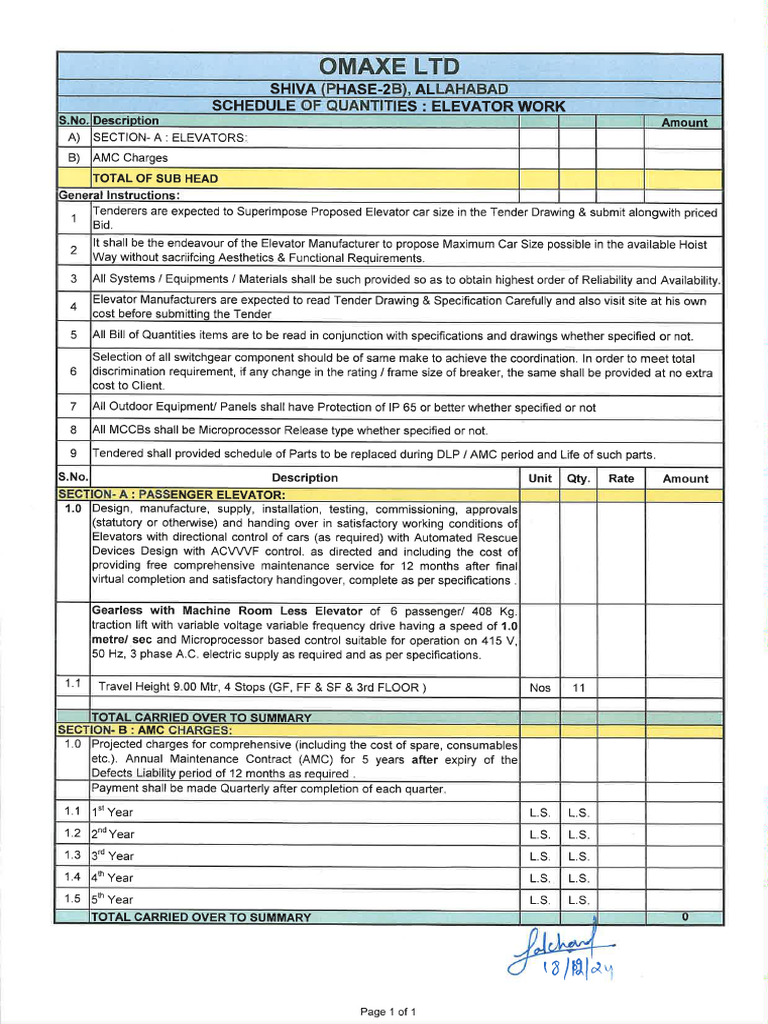 BOQ & Spec - Lift MRL - (Phase-2B) - 11091106530 | PDF | Stairs ...