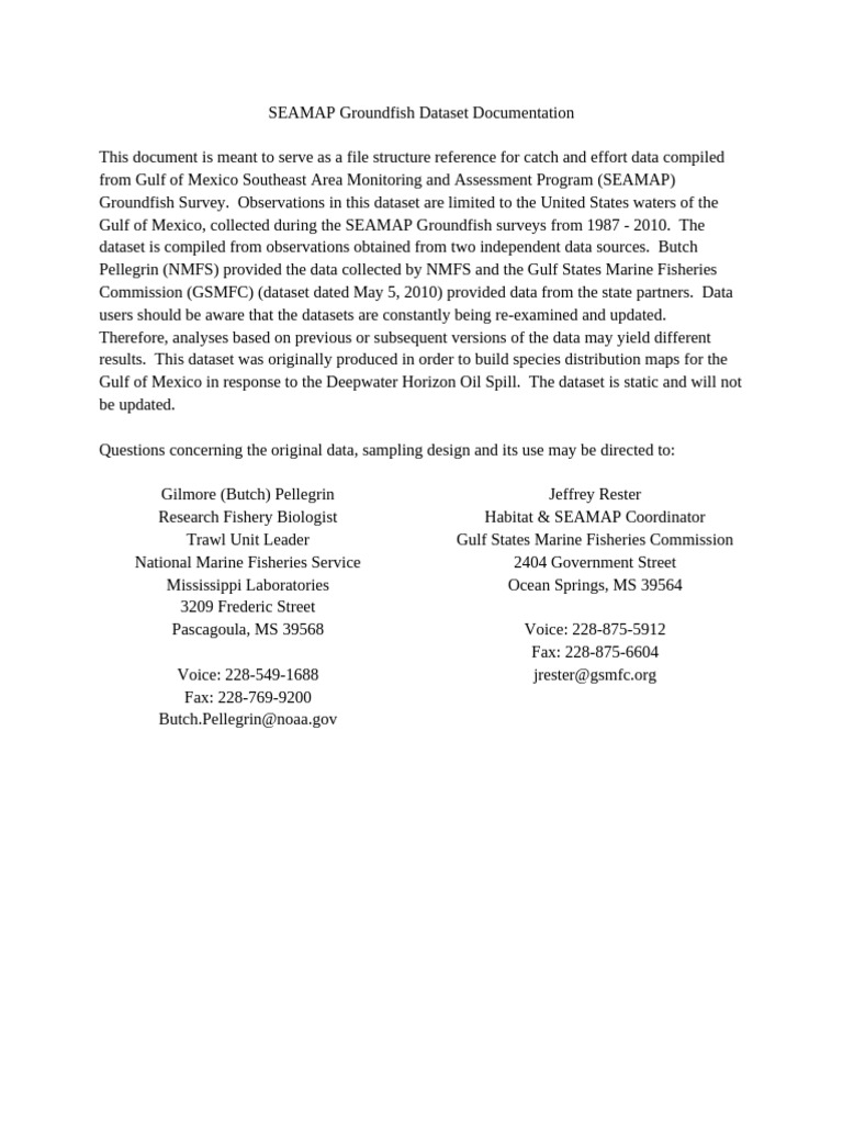 DWH SEAMAP Groundfish Dataset Documentation | PDF | Trawling