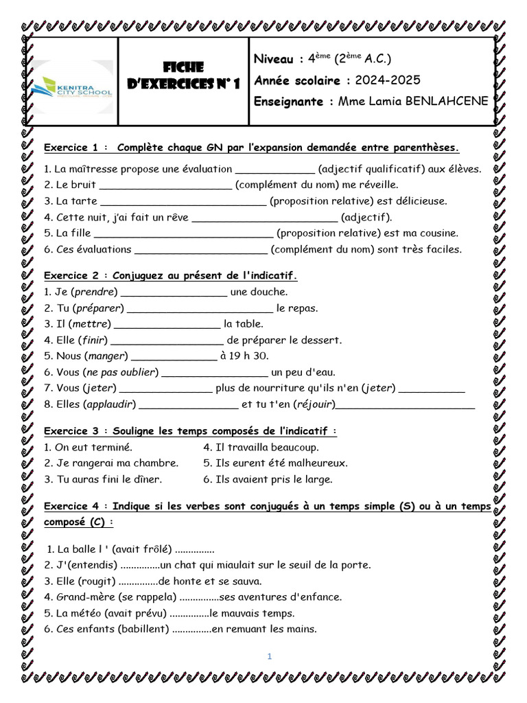 Fiche D'exercices 1 Ce8 | PDF | Linguistique | Syntaxe