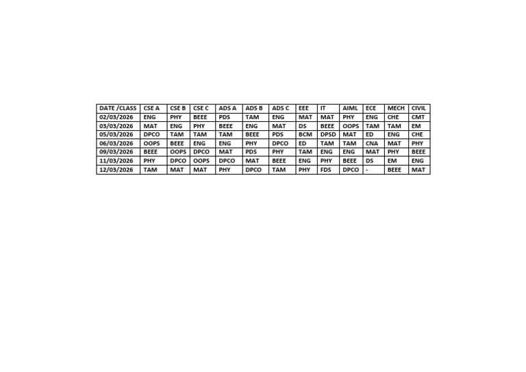 Time Table Internal Assessment II | PDF