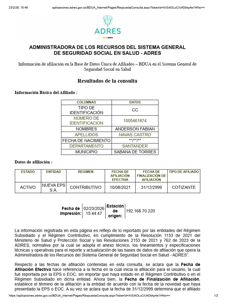 Nueva Eps Adress | PDF