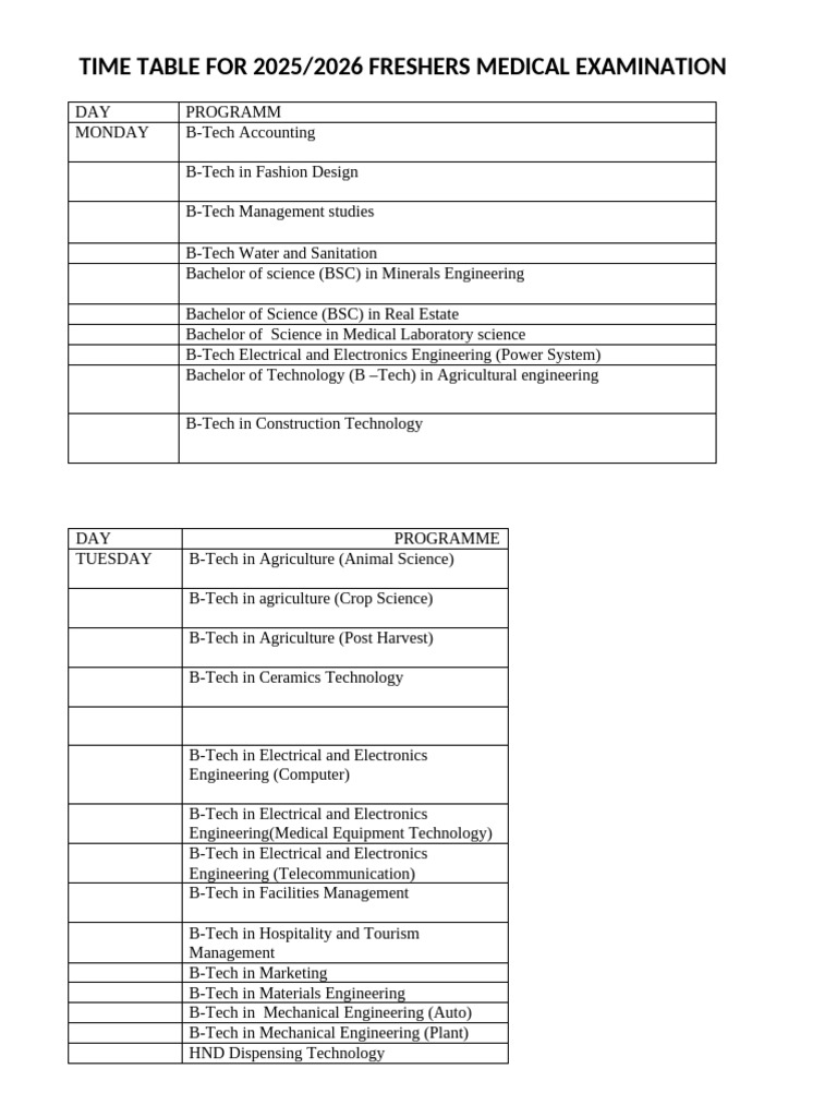 Medicals Time Table | PDF | Engineering