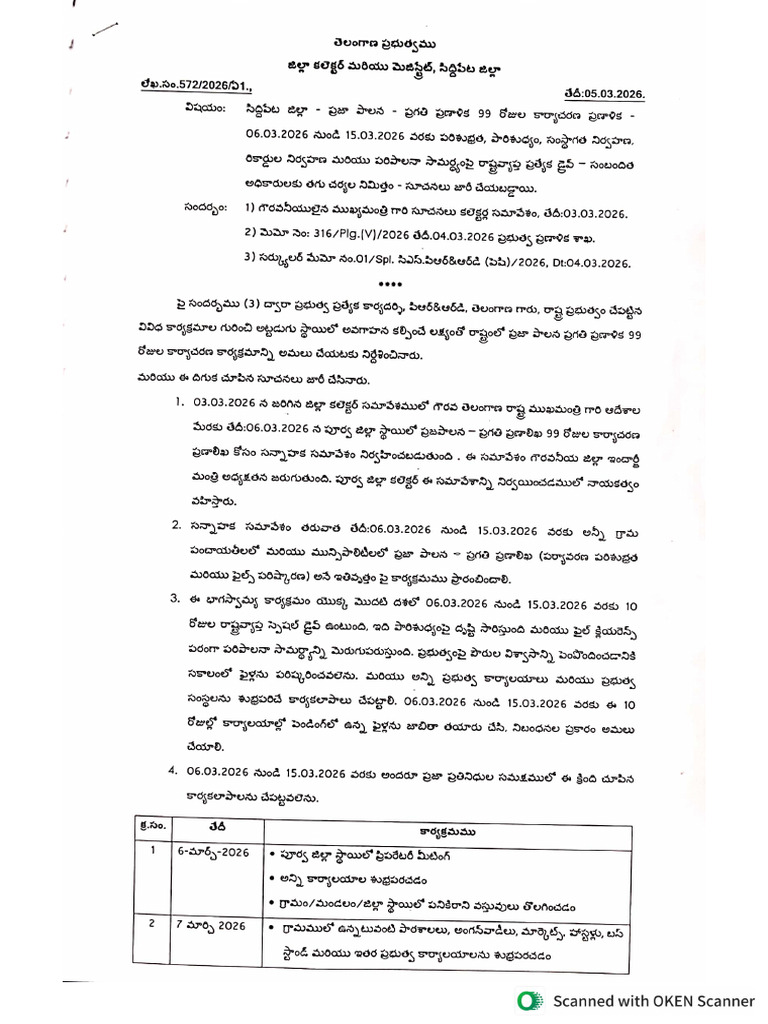 Praja Palana - Pragathi Pranalika Instructions of Siddipet District | PDF