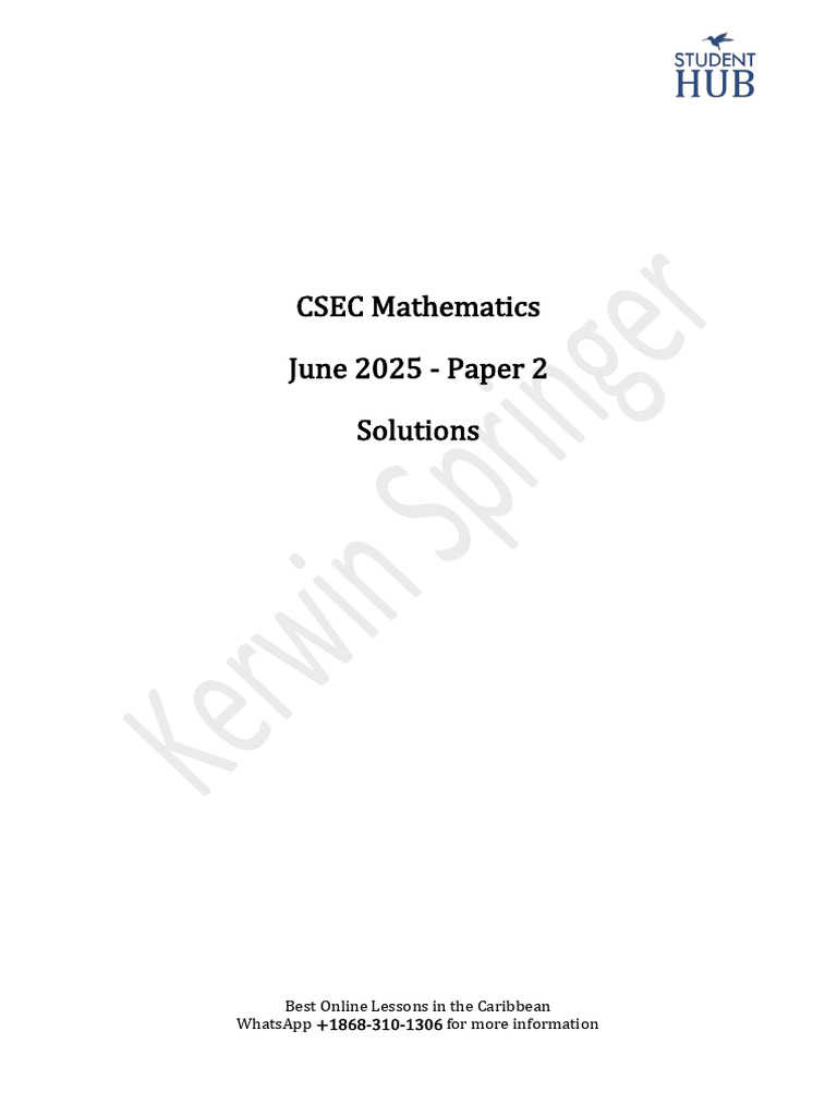 CSEC Maths - Paper 2 - June 2025 - Solutions | PDF