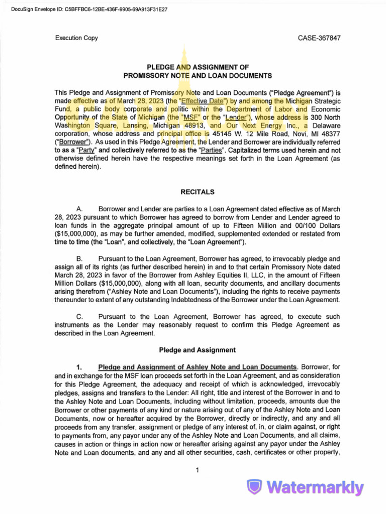 One Promissory Note Cap Con | PDF